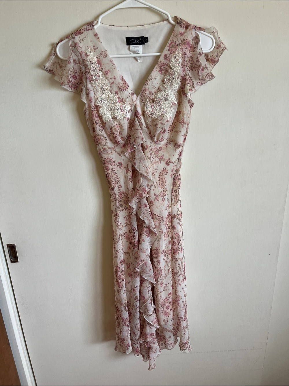 Vintage 90s CDC Dusty Pink Floral Ruffle Midi Dress